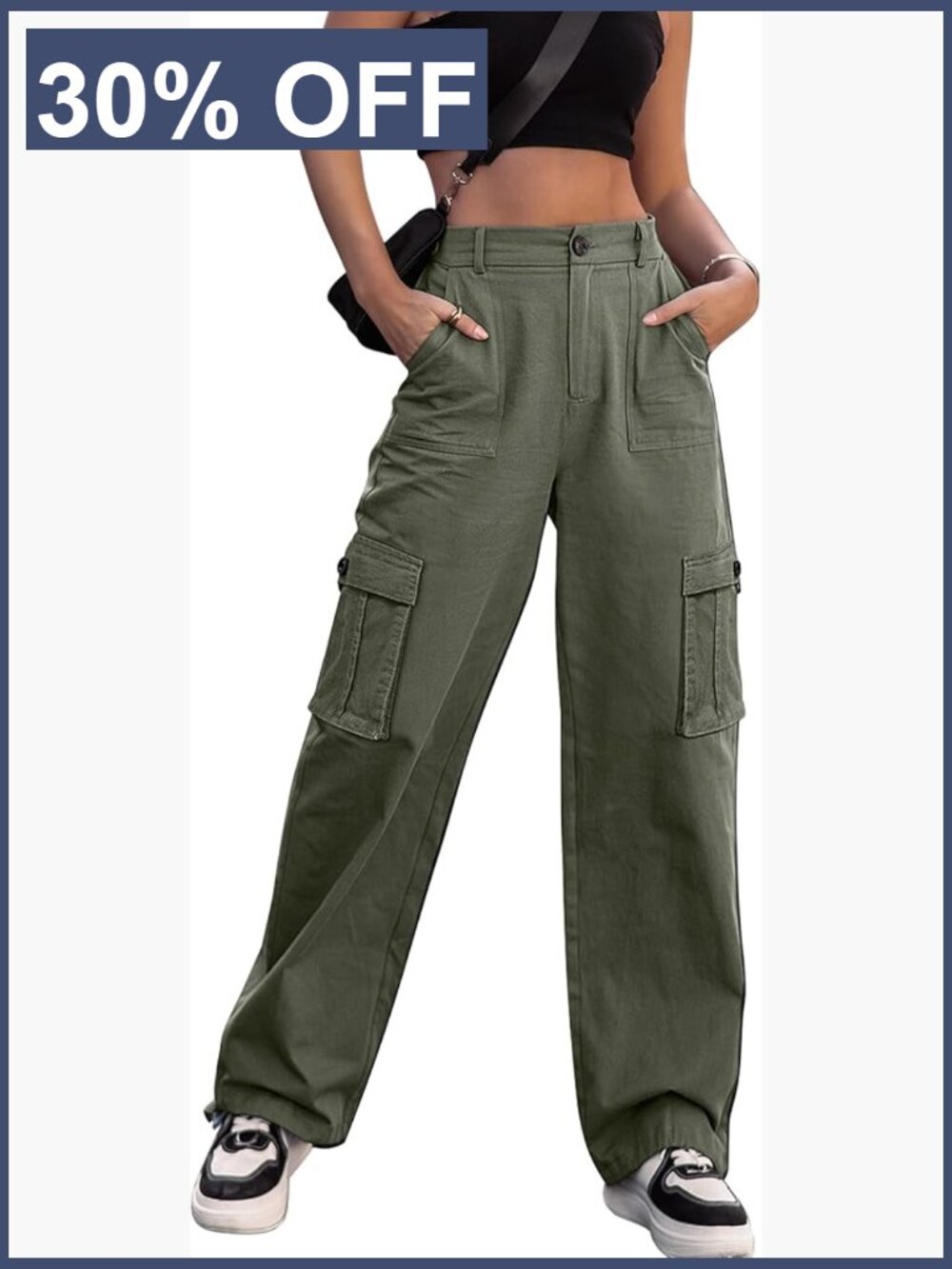 High Waisted Cargo Pants Wide Leg 6 Pockets Combat Military Trousers